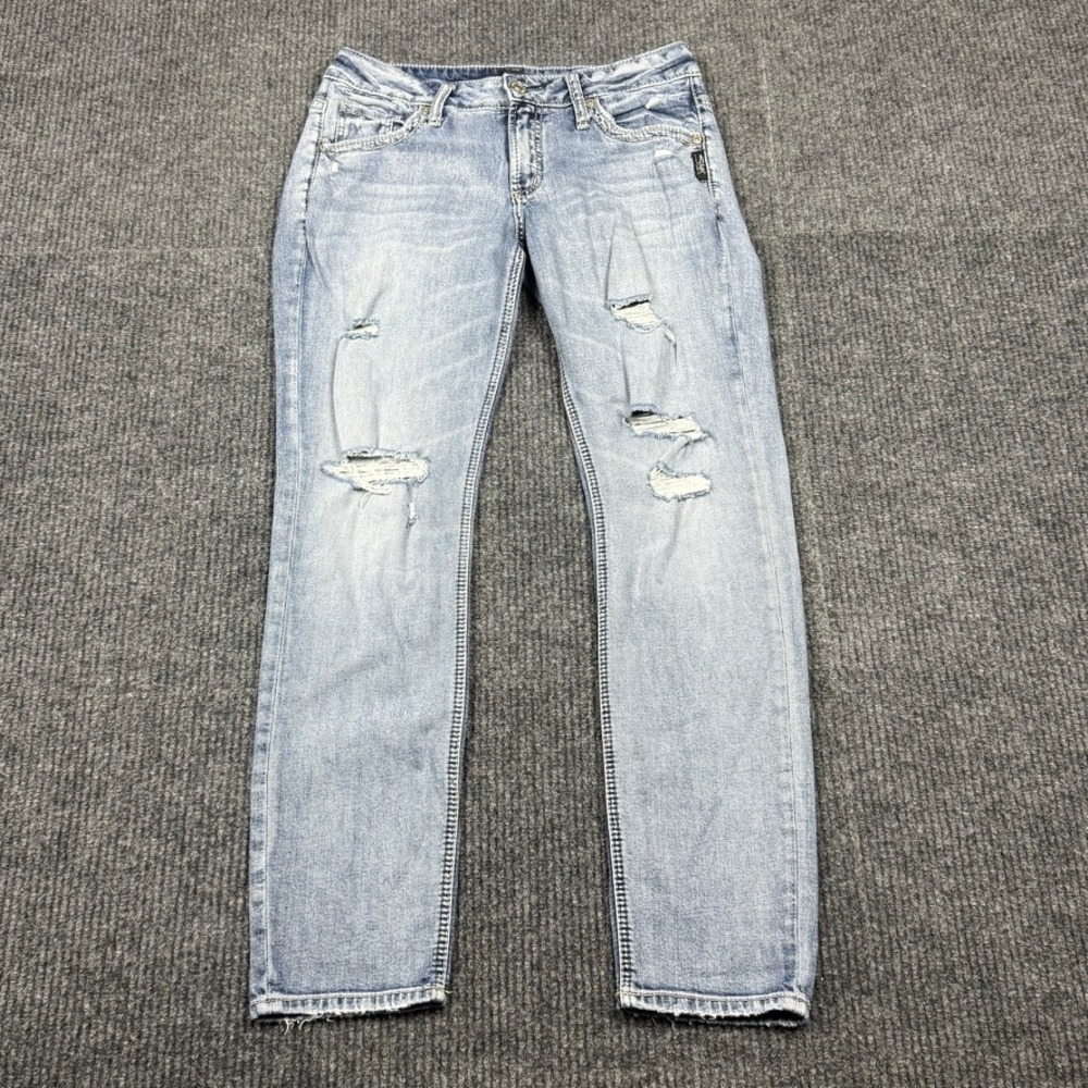 Silver Jeans Co Boyfriend Distressed Light Wash Denim W28 L27 L27107SOP108